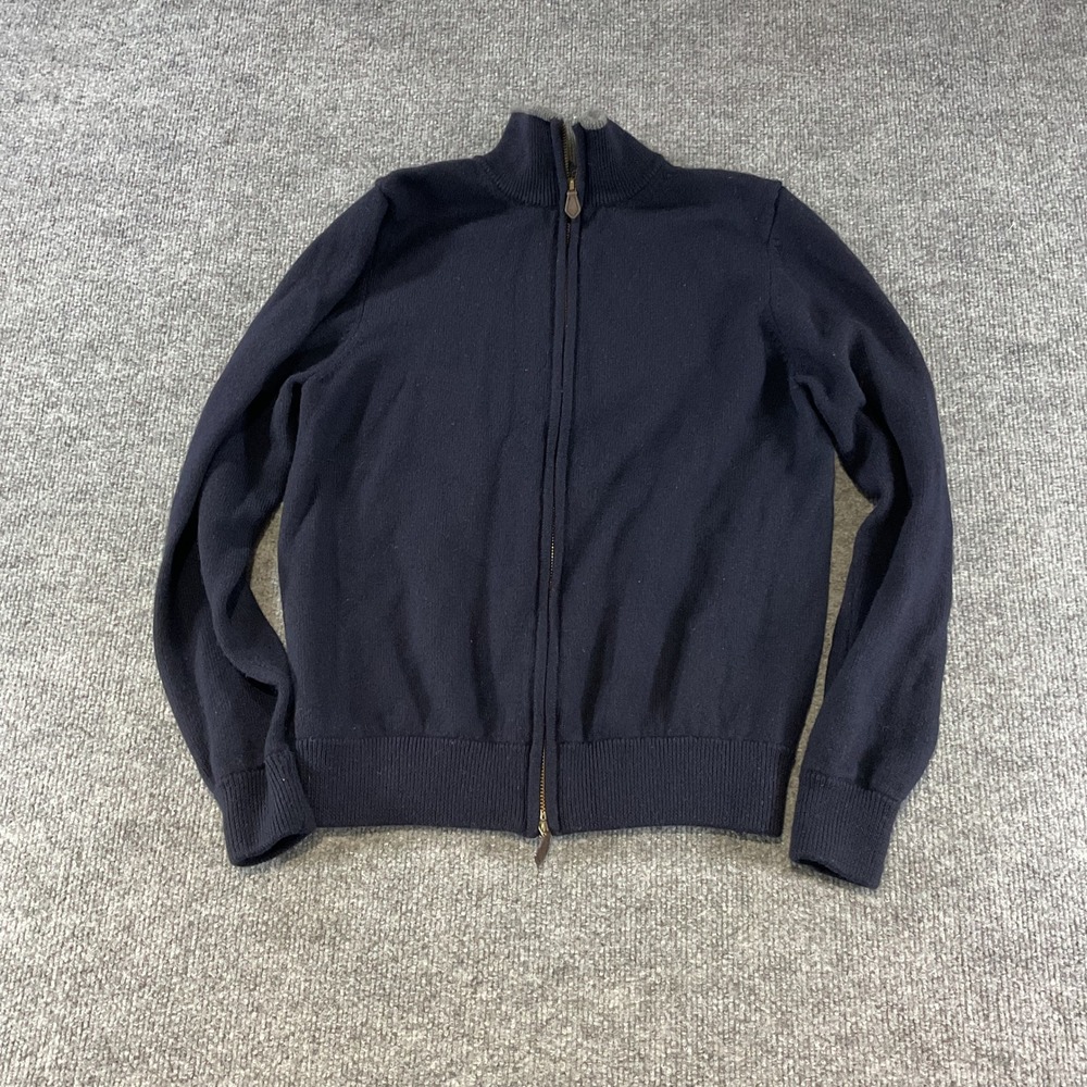 Brooks Brothers Mens Navy Blue Italian Merino Wool Full Zip Sweater Small